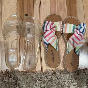 2 Slide Sandals • Forever 21 Clear Jelly & Olivia Miller Rainbow Criss Cross